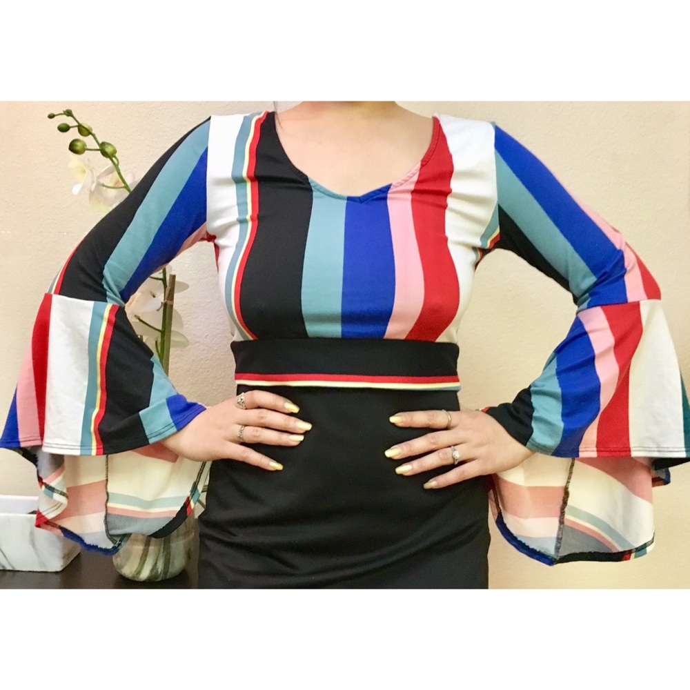 Crop Long Sleeve Multicolored Top
